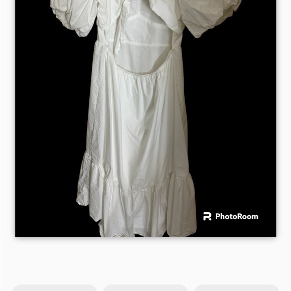 Puff sleeve cotton white dress size large open tied back - Picture 3 of 7